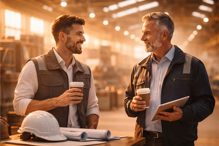 Salariés qui discutent en industrie